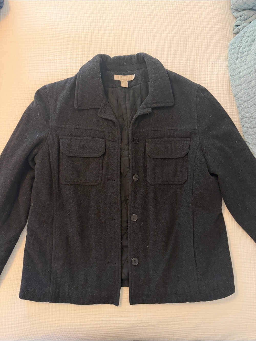 Womens Black Button-Front Wool Jacket